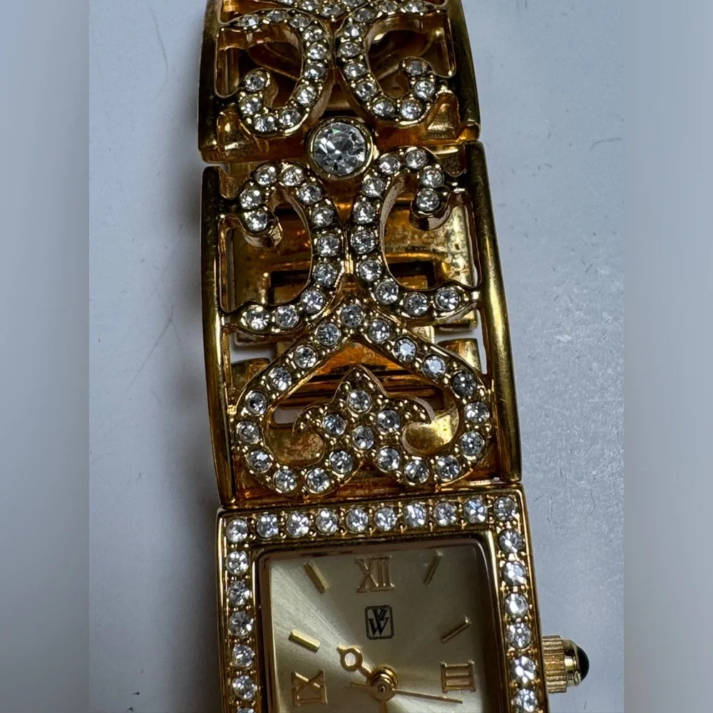 Soft Bangle hinged Link Crystal Bracelet Watch Victoria Wieck GOLD
